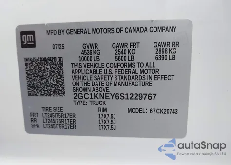 2025 Chevrolet Silverado 2500Hd 4Wd Standard Bed Lt из США, поврежденный, VIN 2GC1KNEY6S1229767